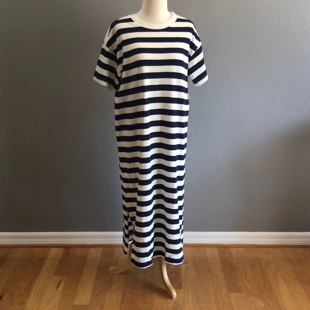 Old Navy Cream and Navy Striped Cotton Dress , Size L